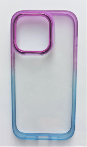 Луксозен твърд гръб  кристално прозрачен за Apple iPhone 14 Pro 6.1 лилаво син кант 
